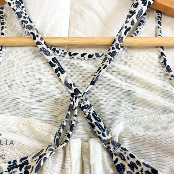 Athleta Zimbabwe High Neck Bikini Top Navy Blue White Animal Print 34 B/C - Picture 6 of 6